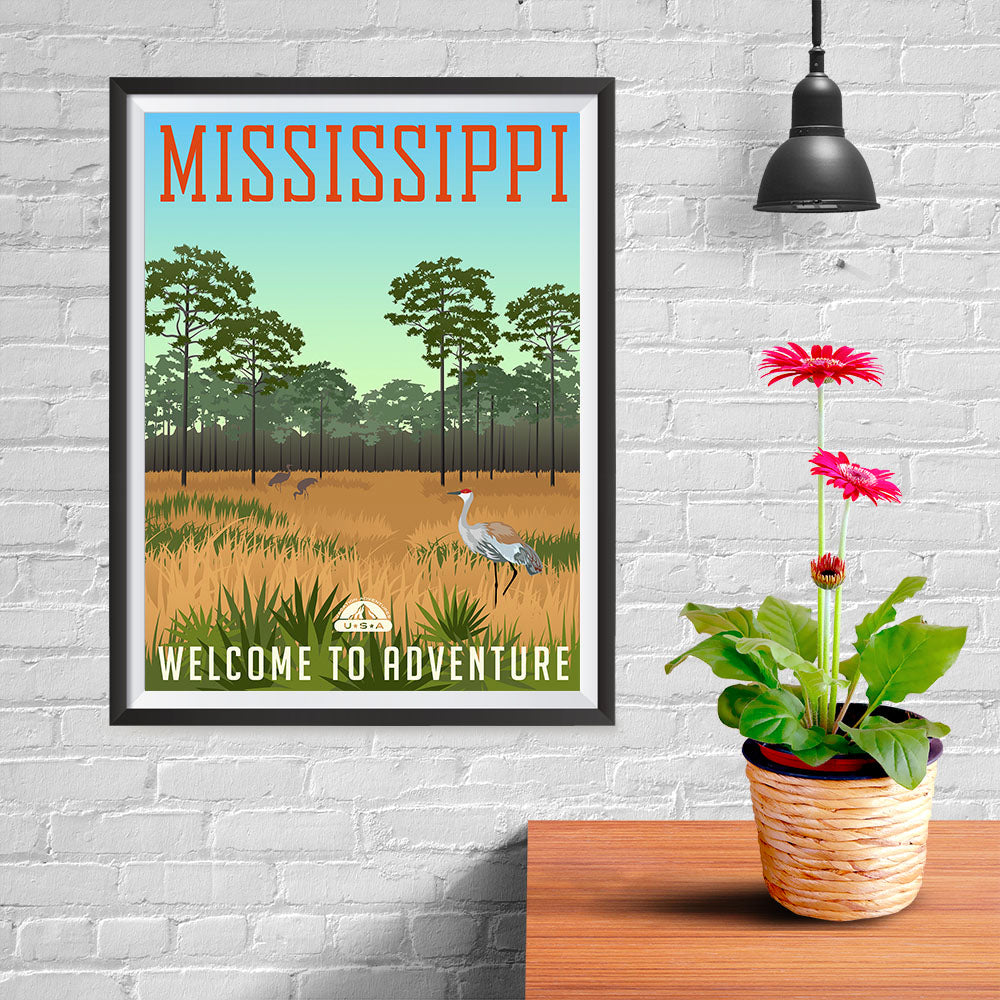 Ezposterprints - MISSISSIPPI Retro Travel Poster - 12x16 ambiance display photo sample