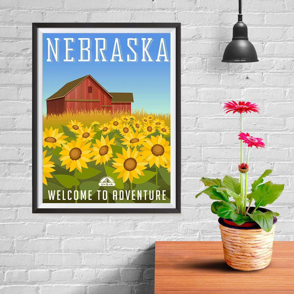 Ezposterprints - NEBRASKA Retro Travel Poster - 12x16 ambiance display photo sample