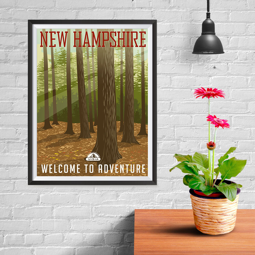 Ezposterprints - NEWHAMPSHIRE Retro Travel Poster - 12x16 ambiance display photo sample