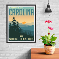 Ezposterprints - NORTH CAROLINA Retro Travel Poster - 12x16 ambiance display photo sample
