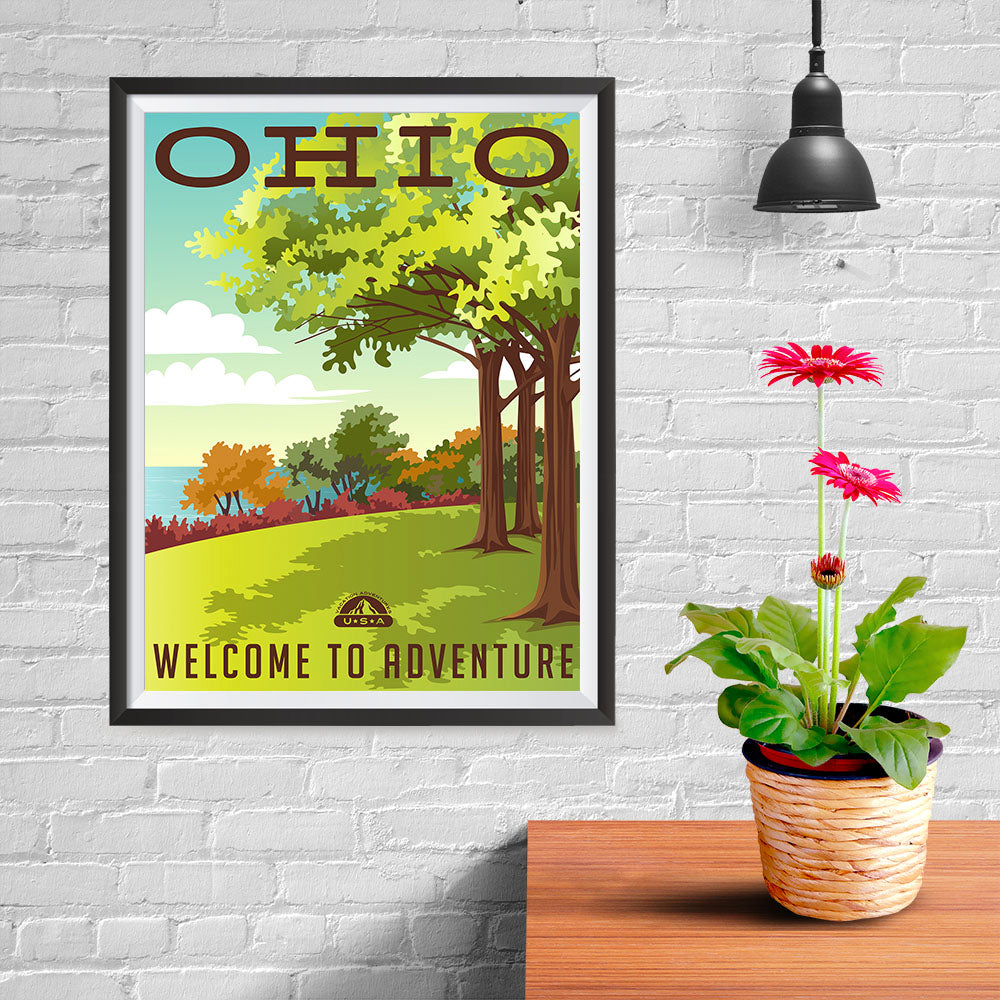 Ezposterprints - OHIO Retro Travel Poster - 12x16 ambiance display photo sample