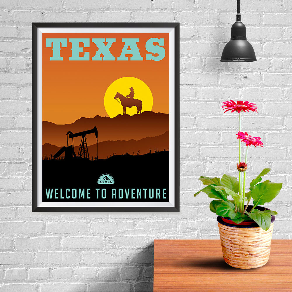 Ezposterprints - TEXAS Retro Travel Poster - 12x16 ambiance display photo sample
