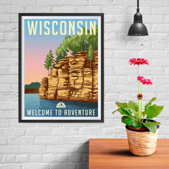Ezposterprints - WISCONSIN Retro Travel Poster - 12x16 ambiance display photo sample