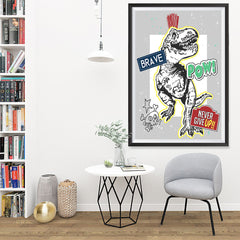 Ezposterprints - The Brave Racer T-Rex | Dinosaurs Jurassic Games - 32x48 ambiance display photo sample