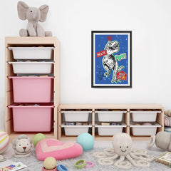 Ezposterprints - The Brave Racer T-Rex - Blue | Dinosaurs Jurassic Games - 16x24 ambiance display photo sample