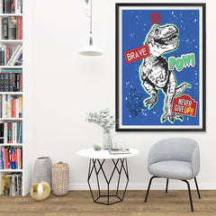 Ezposterprints - The Brave Racer T-Rex - Blue | Dinosaurs Jurassic Games - 32x48 ambiance display photo sample