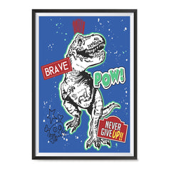 Ezposterprints - The Brave Racer T-Rex - Blue | Dinosaurs Jurassic Games ambiance display photo sample