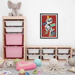 Ezposterprints - The Brave Racer T-Rex - Red | Dinosaurs Jurassic Games - 16x24 ambiance display photo sample