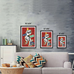 Ezposterprints - The Brave Racer T-Rex - Red | Dinosaurs Jurassic Games ambiance display photo sample