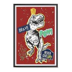 Ezposterprints - The Brave Racer T-Rex - Red | Dinosaurs Jurassic Games ambiance display photo sample