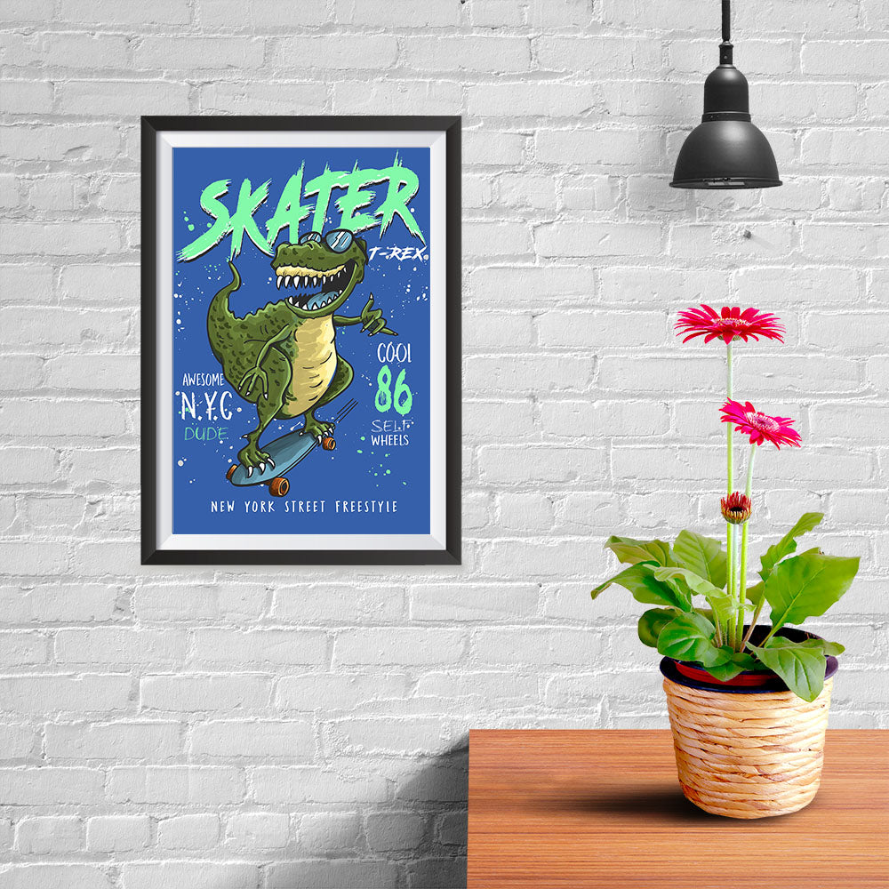 Ezposterprints - Cool 86 T-Rex Skater - Blue - 08x12 ambiance display photo sample