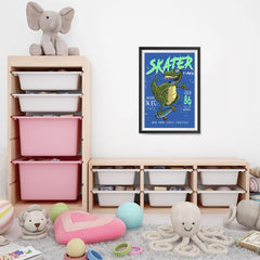 Ezposterprints - Cool 86 T-Rex Skater - Blue | Dinosaurs Jurassic Games - 16x24 ambiance display photo sample