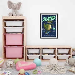 Ezposterprints - Cool 86 T-Rex Skater - Navy | Dinosaurs Jurassic Games - 16x24 ambiance display photo sample