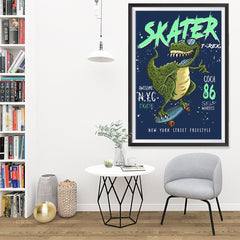 Ezposterprints - Cool 86 T-Rex Skater - Navy | Dinosaurs Jurassic Games - 32x48 ambiance display photo sample