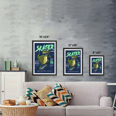 Ezposterprints - Cool 86 T-Rex Skater - Navy | Dinosaurs Jurassic Games ambiance display photo sample