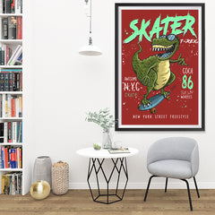 Ezposterprints - Cool 86 T-Rex Skater - Red | Dinosaurs Jurassic Games - 32x48 ambiance display photo sample