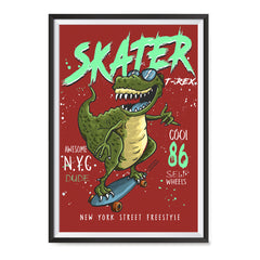 Ezposterprints - Cool 86 T-Rex Skater - Red | Dinosaurs Jurassic Games ambiance display photo sample