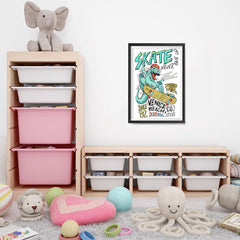 Ezposterprints - Skate & Never Give Up T-Rex | Dinosaurs Jurassic Games - 16x24 ambiance display photo sample