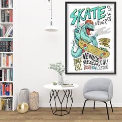 Ezposterprints - Skate & Never Give Up T-Rex | Dinosaurs Jurassic Games - 32x48 ambiance display photo sample