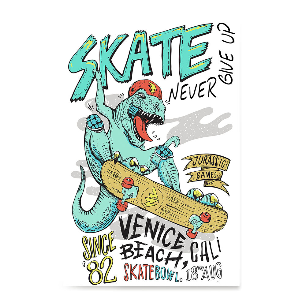 Ezposterprints - Skate & Never Give Up T-Rex | Dinosaurs Jurassic Games