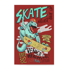 Ezposterprints - Skate & Never Give Up T-Rex - Red | Dinosaurs Jurassic Games
