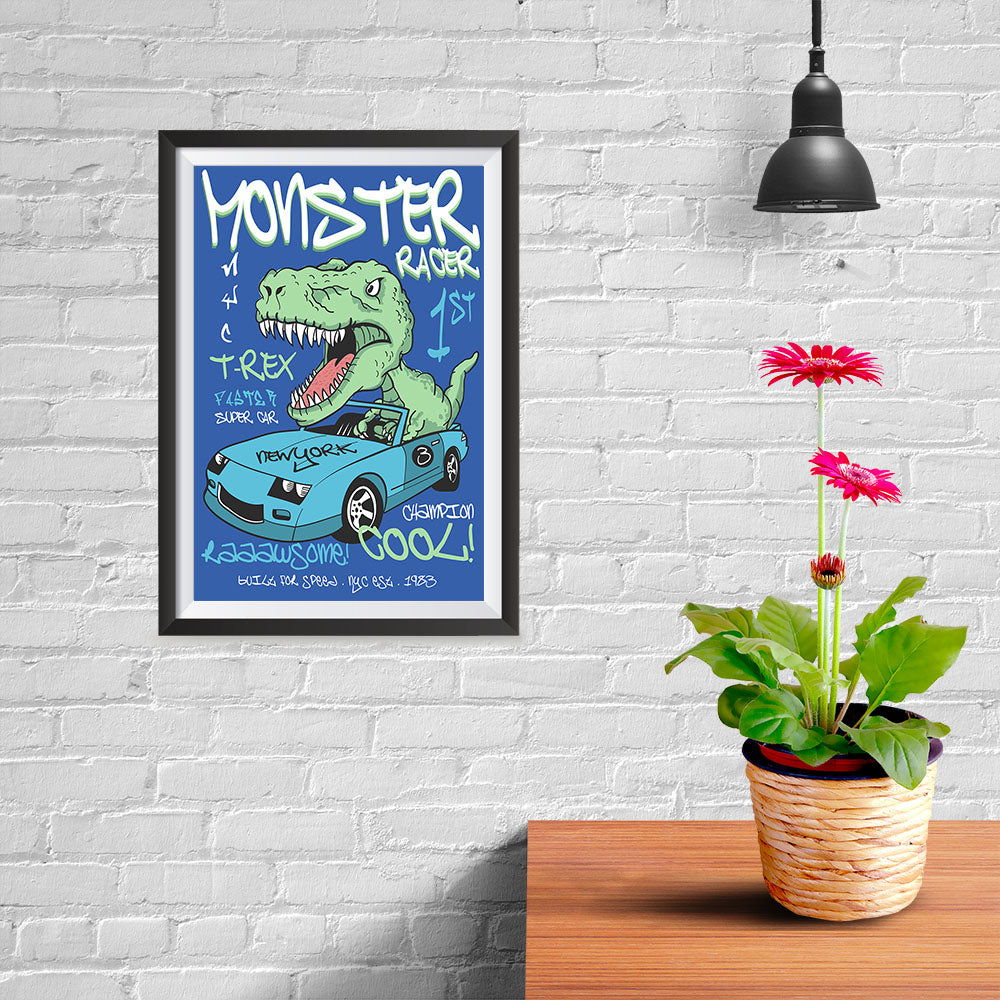 Ezposterprints - Super Car & Monster Racer T-Rex - 08x12 ambiance display photo sample