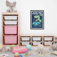 Ezposterprints - Super Car & Monster Racer T-Rex - Navy | Dinosaurs Jurassic Games - 16x24 ambiance display photo sample