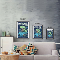 Ezposterprints - Super Car & Monster Racer T-Rex - Navy | Dinosaurs Jurassic Games ambiance display photo sample