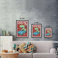 Ezposterprints - Super Car & Monster Racer T-Rex - Red | Dinosaurs Jurassic Games ambiance display photo sample