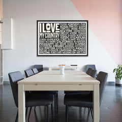 Ezposterprints - I Love My Country Flag of USA with State Names on Black - 48x32 ambiance display photo sample