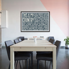 Ezposterprints - This is My Country Flag of The US with State Names on Dark Grey - 48x32 ambiance display photo sample
