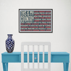 Ezposterprints - This is My Country Flag of The US with State Names Red - 18x12 ambiance display photo sample