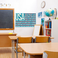 Ezposterprints - USA Text Flag of The US with State Names on Blue and Red - 36x24 ambiance display photo sample