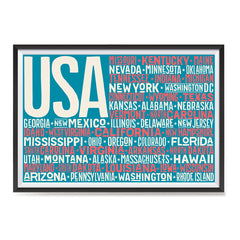 Ezposterprints - USA Text Flag of The US with State Names on Blue and Red ambiance display photo sample