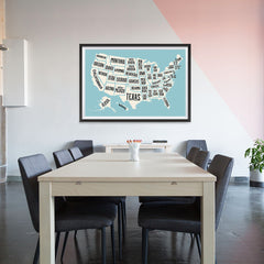 Ezposterprints - The United States of America States Map in Blue and White - 48x32 ambiance display photo sample