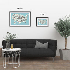 Ezposterprints - The United States of America States Map in Blue and White ambiance display photo sample