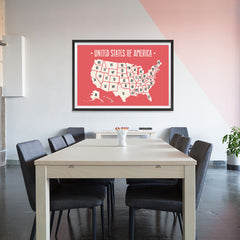 Ezposterprints - The United States of America States Map in Red and White - 48x32 ambiance display photo sample
