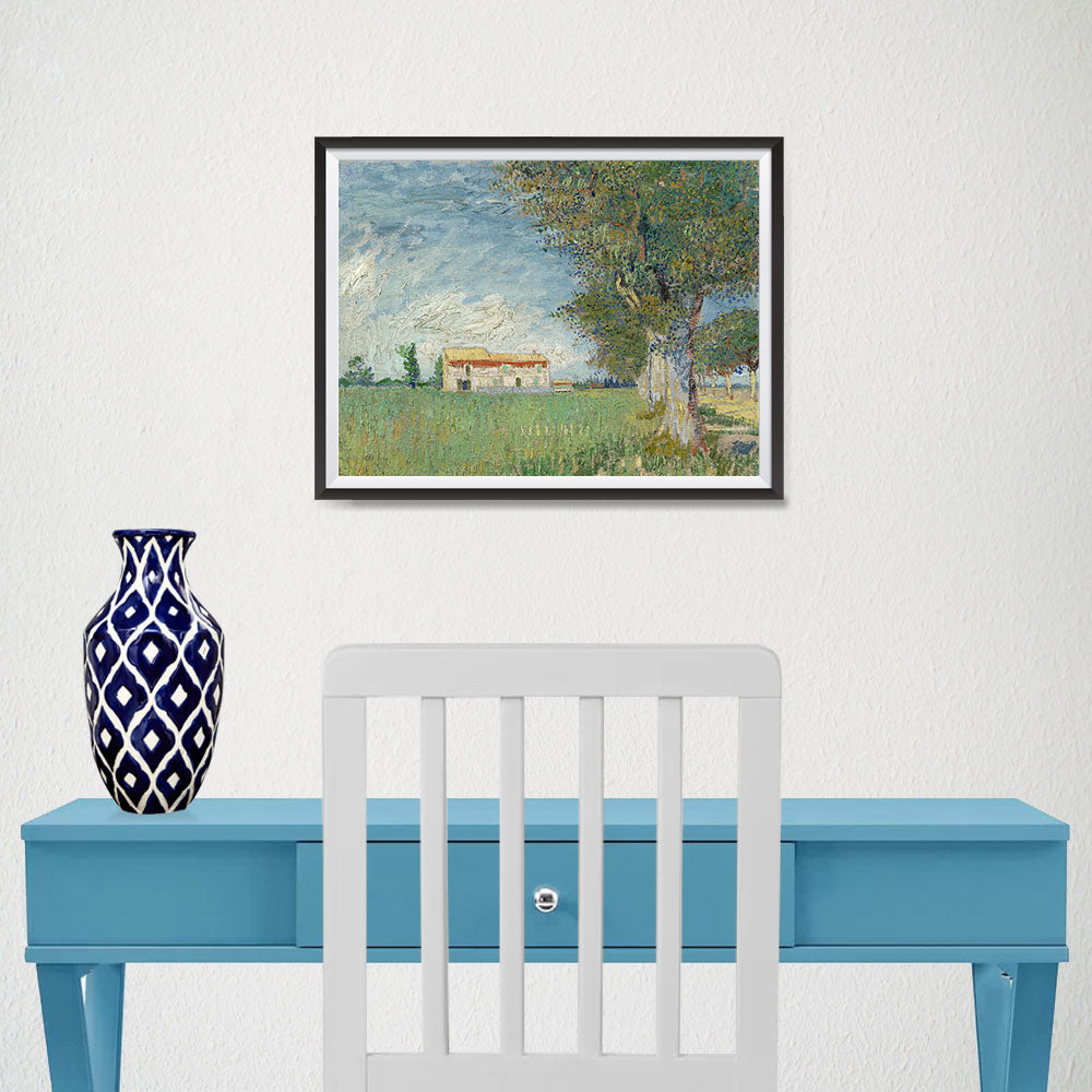 Ezposterprints - Farmhouse In A Wheatfield | Van Gogh Art Reproduction - 16x12 ambiance display photo sample
