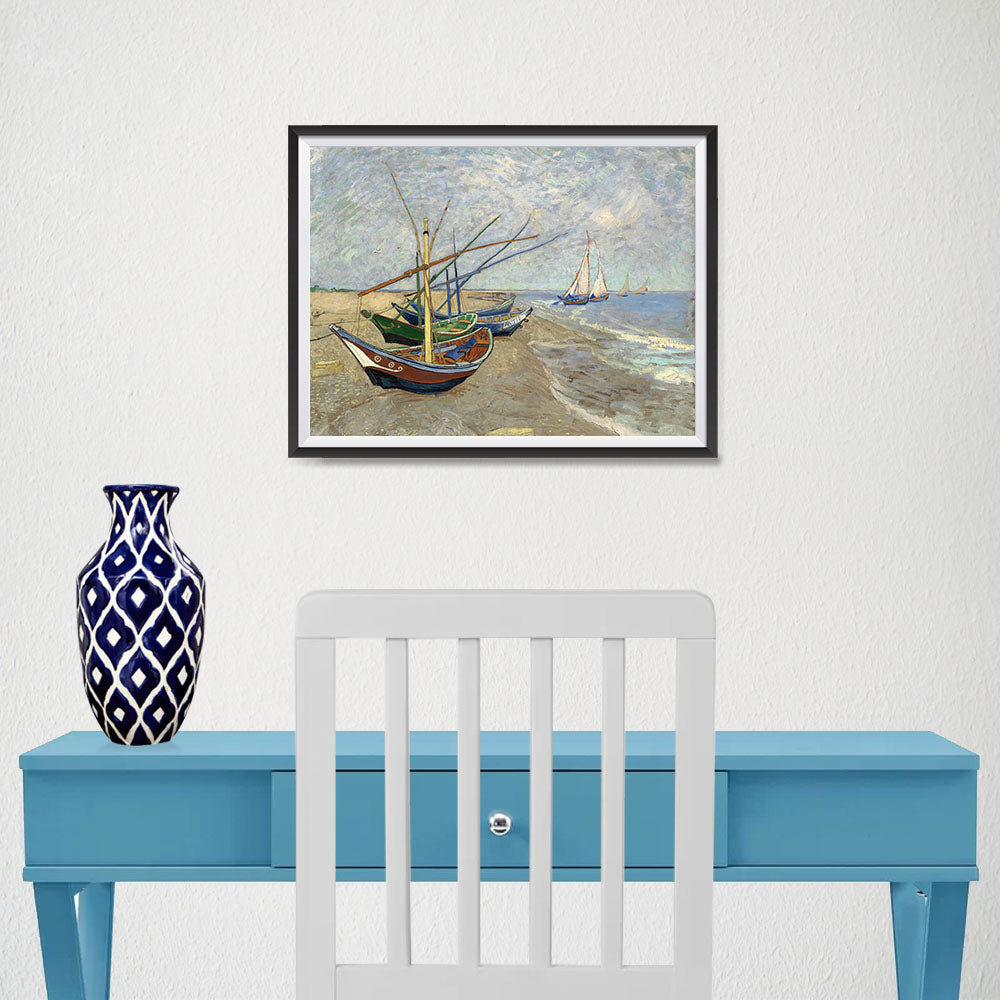 Ezposterprints - Fishing Boats On The Beach | Van Gogh Art Reproduction - 16x12 ambiance display photo sample