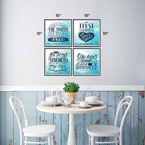 Ezposterprints - Bible Quotes - Set of 4 - Truth, Trust, Strength, Serve - 10x10 ambiance display photo sample