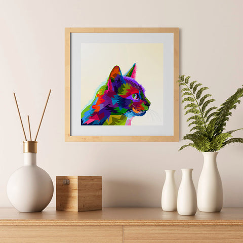 Ezposterprints - Cartoon Cat | Cubism Pop Art Design Colorful Animals - 12x12 ambiance display photo sample