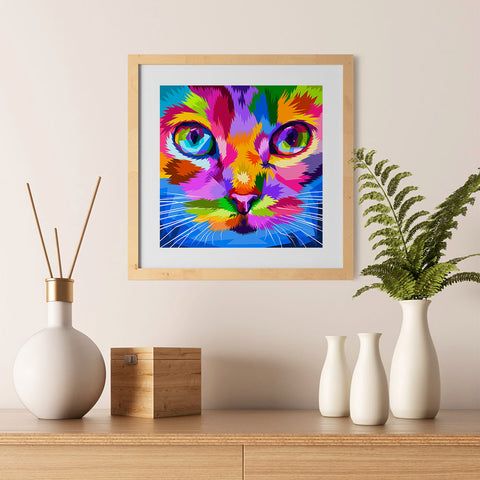 Ezposterprints - Cat Face | Cubism Pop Art Design Colorful Animals - 12x12 ambiance display photo sample