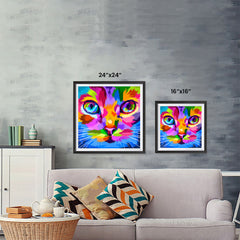 Ezposterprints - Cat Face | Cubism Pop Art Design Colorful Animals ambiance display photo sample