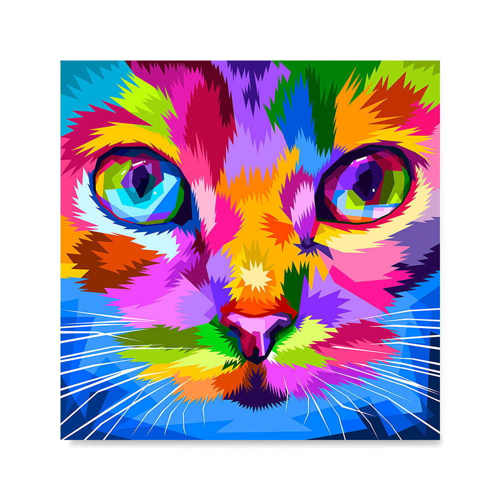 Ezposterprints - Cat Face | Cubism Pop Art Design Colorful Animals