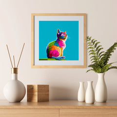 Ezposterprints - Cool Cat | Cubism Pop Art Design Colorful Animals - 12x12 ambiance display photo sample