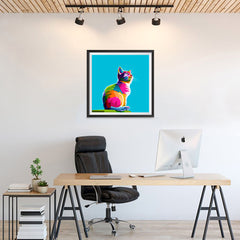 Ezposterprints - Cool Cat | Cubism Pop Art Design Colorful Animals - 24x24 ambiance display photo sample