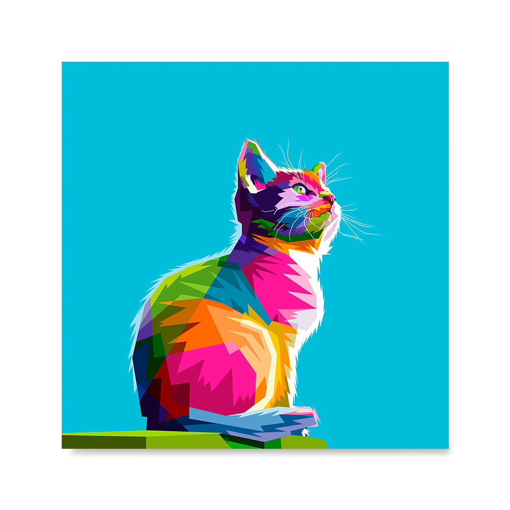 Ezposterprints - Cool Cat | Cubism Pop Art Design Colorful Animals