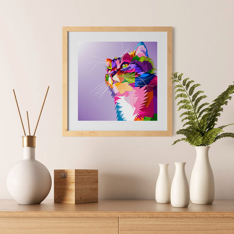 Ezposterprints - Cute Cat | Cubism Pop Art Design Colorful Animals - 12x12 ambiance display photo sample