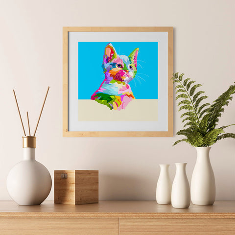 Ezposterprints - Cute Kitten | Cubism Pop Art Design Colorful Animals - 12x12 ambiance display photo sample