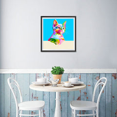 Ezposterprints - Cute Kitten | Cubism Pop Art Design Colorful Animals - 16x16 ambiance display photo sample
